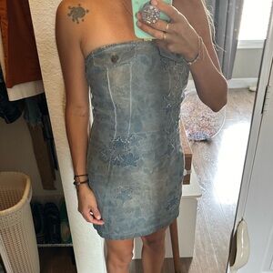 Diesel Women's Blue and Grey Strapless Dress